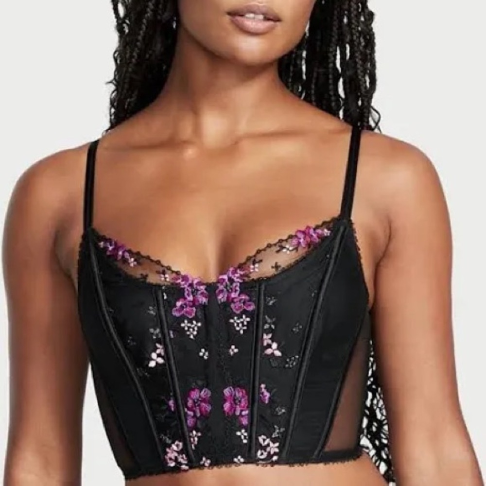 Victoria’s Secret Black and Purple Lace Bustier Top